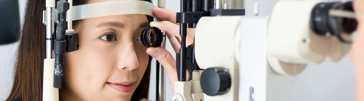 Woman receiving an eye exam